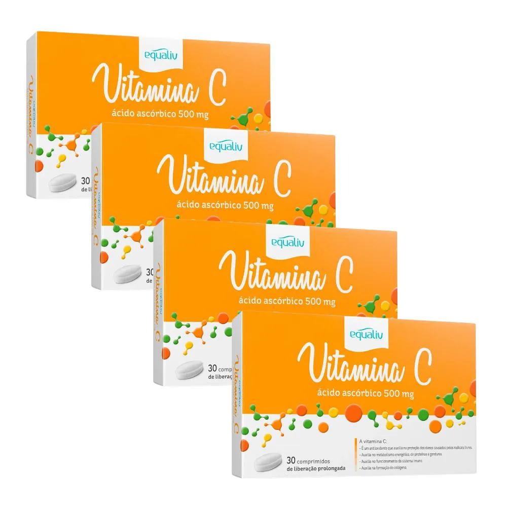 KIT 4UN VITAMINA C 500MG COM 30 COMPRIMIDOS LIBERAçãO PROLONGADA - EQUALIV