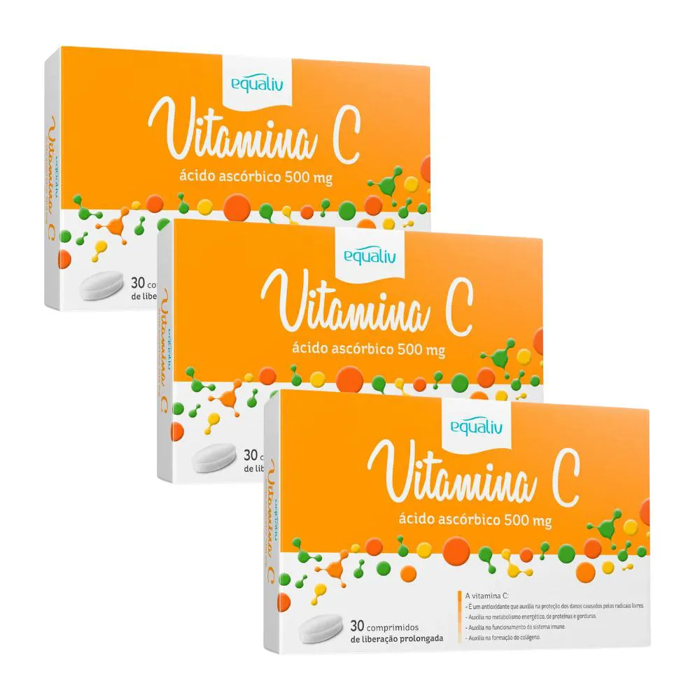 KIT 3UN VITAMINA C 500MG COM 30 COMPRIMIDOS LIBERAçãO PROLONGADA - EQUALIV
