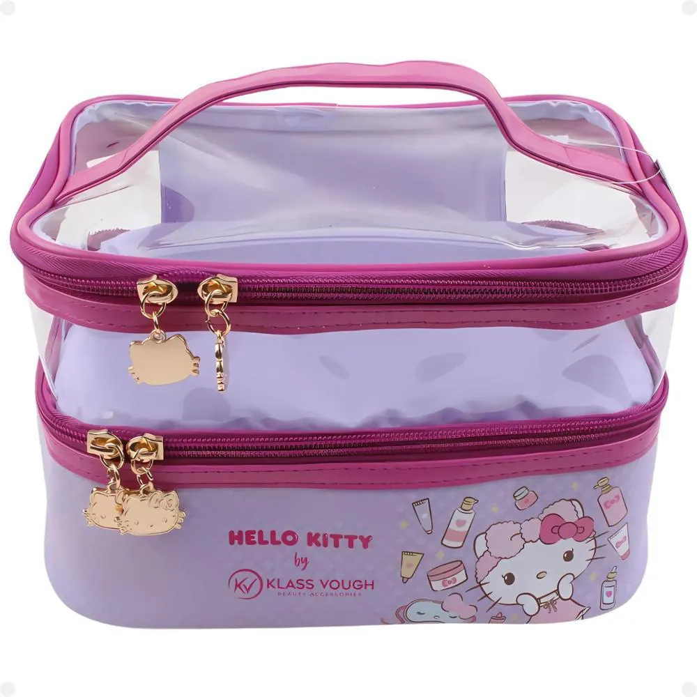 Necessaire Organizadora Transparente Hello Kitty By Klass Vough Lilás Kchk-01L