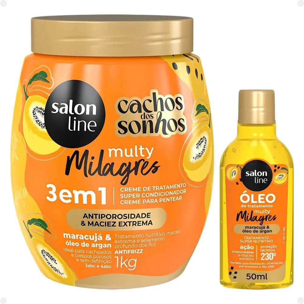 KIT SALON LINE MULTY MILAGRES: 1 CREME 3 EM 1 E 1 ÓLEO MARACUJá