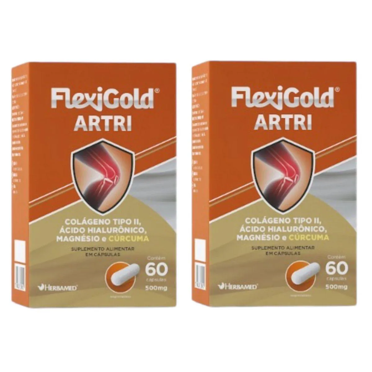 2 CAIXAS FLEXIGOLD ARTRI ÁCIDO HIALURôNICO MAGNéSIO 60 CáPSULAS