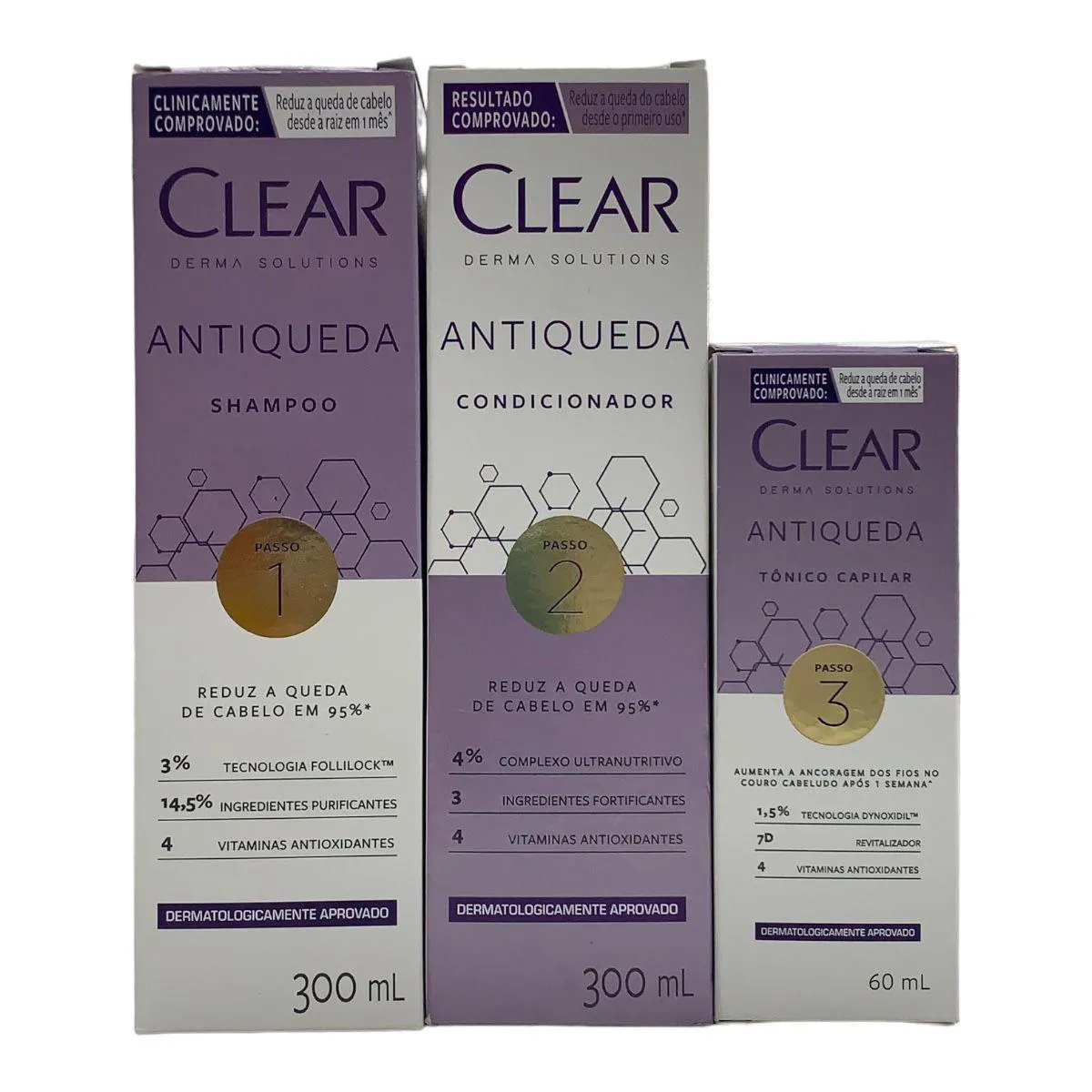 KIT 1 SHAMPOO CLEAR DERMA FEM 300ML + 1 CONDICIONADOR 300ML  + 1 TôNICO 60ML