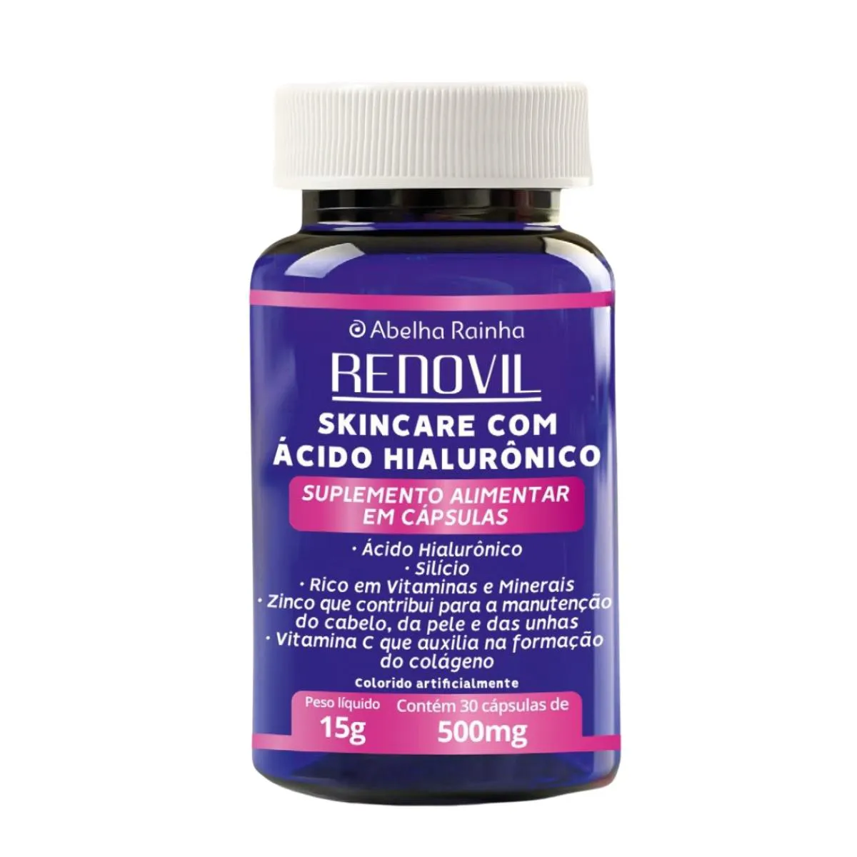 SUPLEMENTO ALIMENTAR SKINCARE COM ÁCIDO HIALURôNICO RENOVIL ABELHA RAINHA 30 CáPSULA DE 500MG