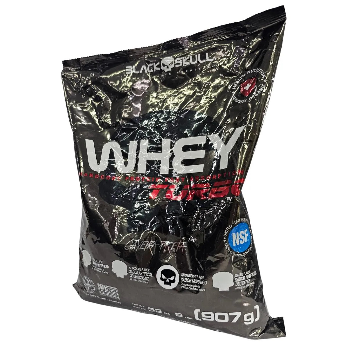 WHEY EM Pó TURBO REFIL SABOR MORANGO BLACK SKULL 907G