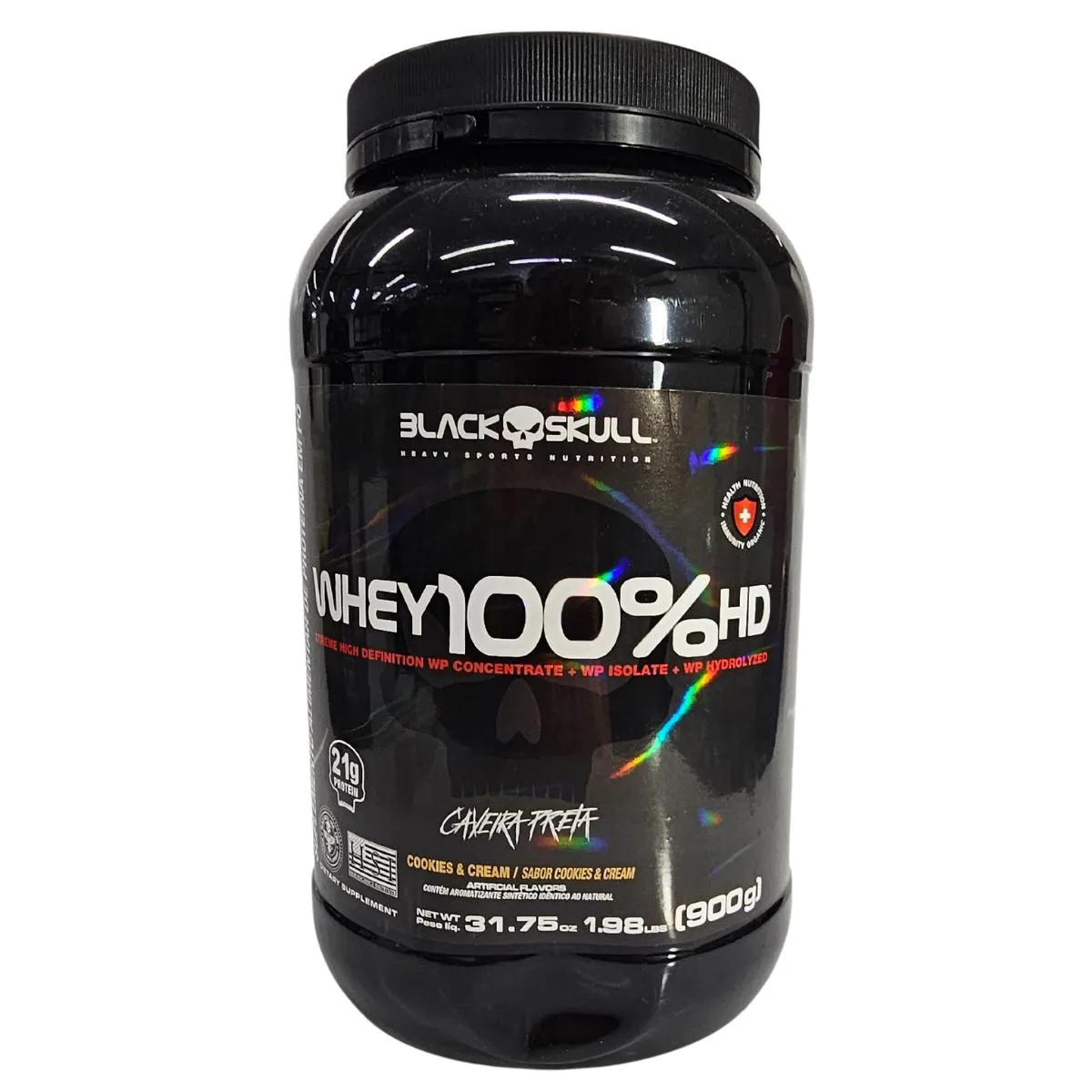 WHEY EM Pó CONCENTRADO, ISOLADO E HIDROLISADO SABOR COOKIES E CREAM 100% HD BLACK SKULL 900G