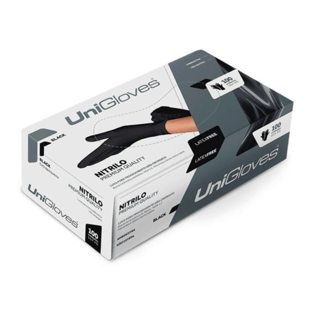 LUVA DE PROCEDIMENTO DE NITRILO PRETA UNIGLOVES 100UN G Preto