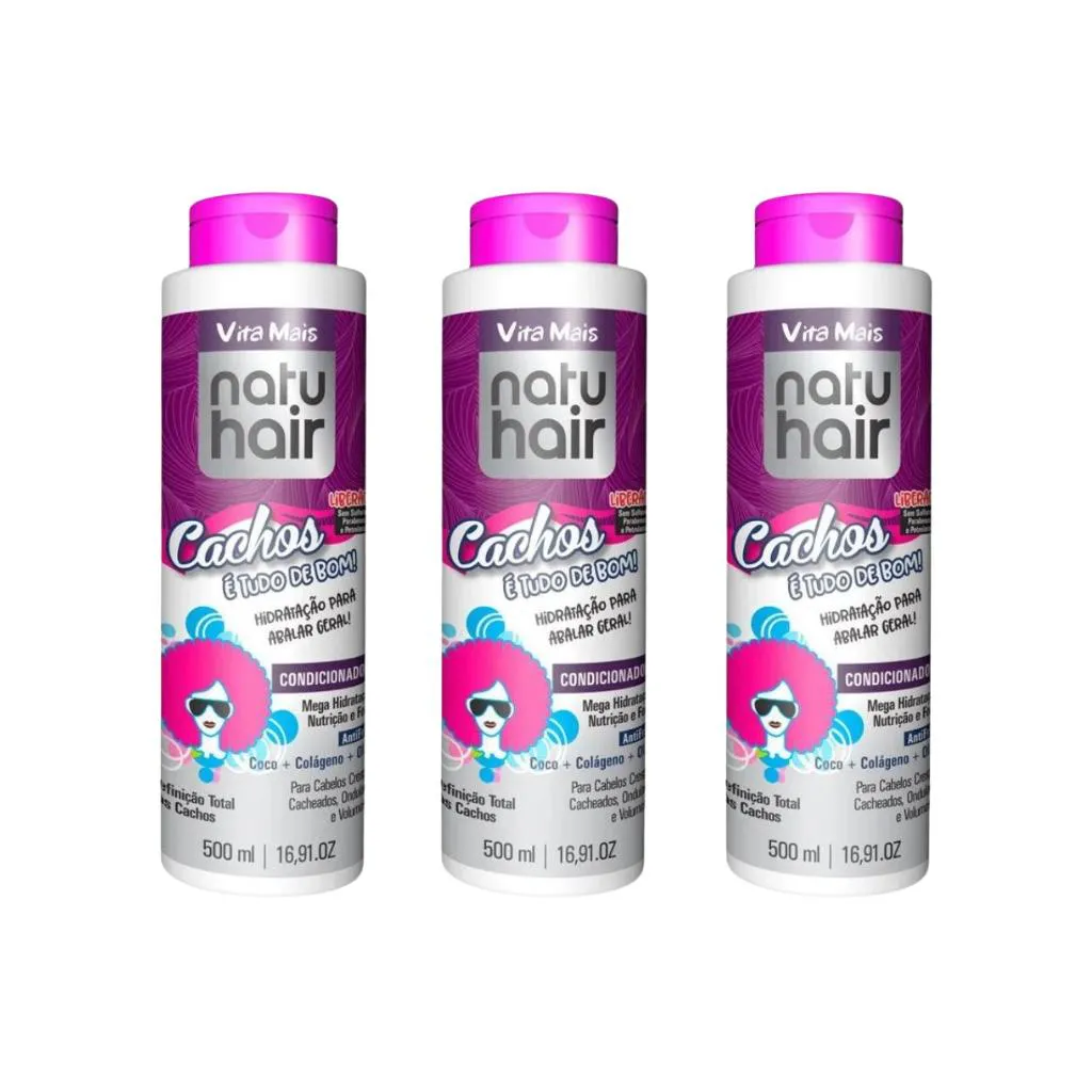 CONDICIONADOR NATUHAIR 500ML CACHOS E TUDO DE BOM-KIT C/ 3UN