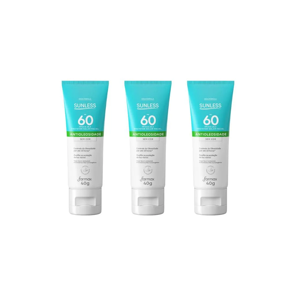 PROTETOR SOLAR SUNLESS FACIAL 40G F60 SEM COR-KIT C/3UN