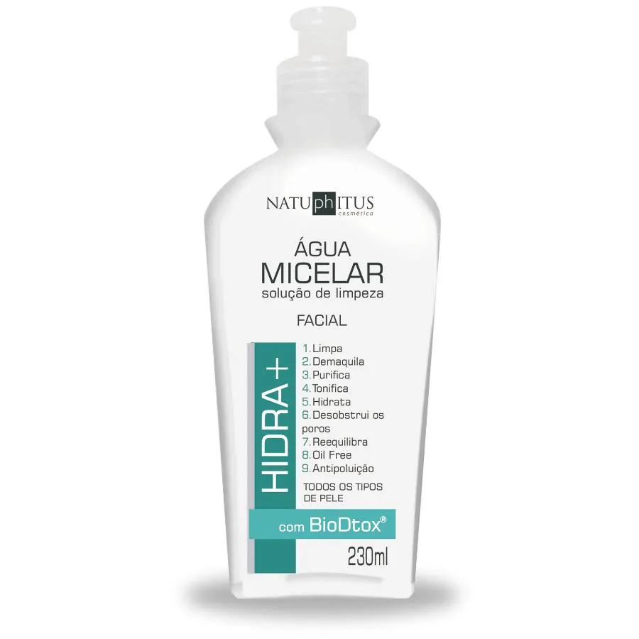 ÁGUA MICELAR HIDRA+ SOLUçãO DE LIMPEZA 230ML - NATUPHITUS