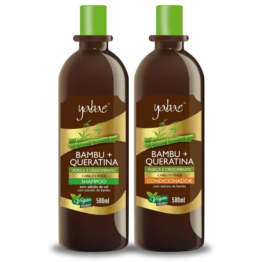 SHAMPOO E CONDICIONADOR BAMBU E QUERATINA 500ML/500ML - YABAE VEGANO