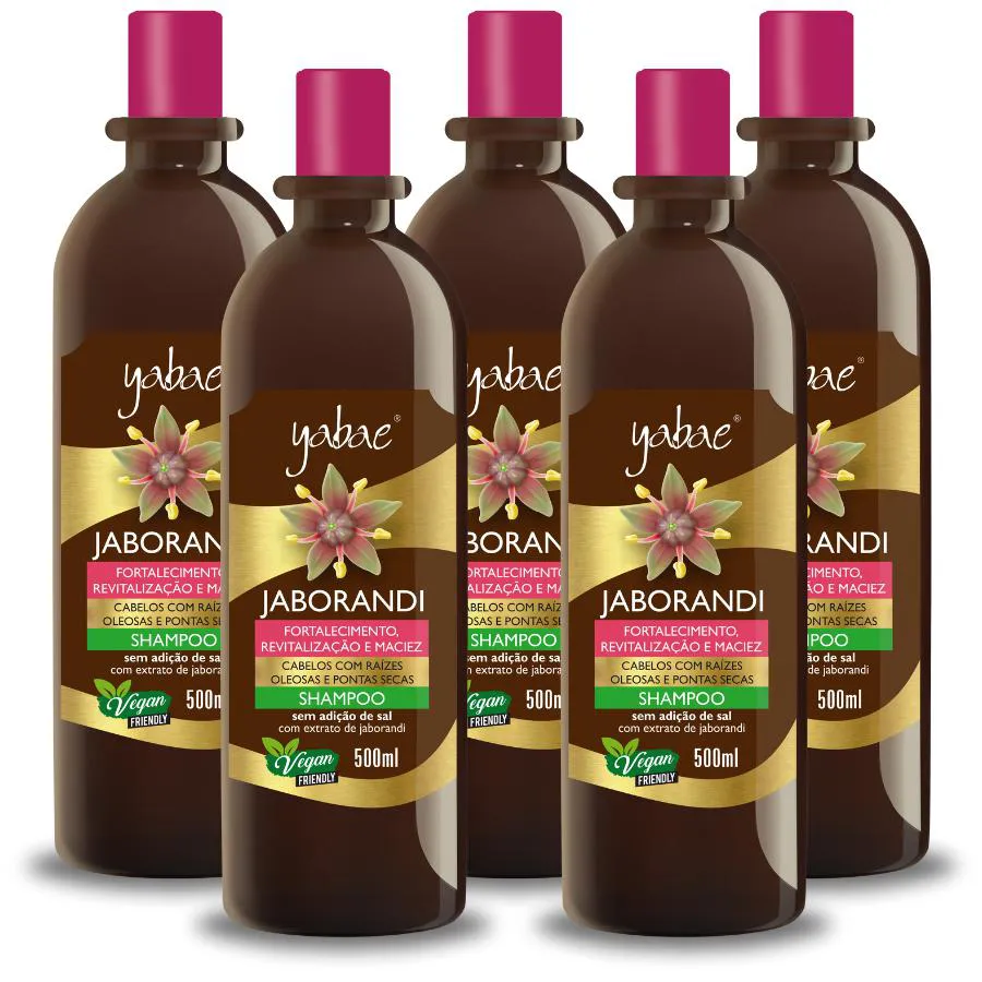 SHAMPOO JABORANDI 500ML - 5 UNIDADES - YABAE - VEGANO 2500ML