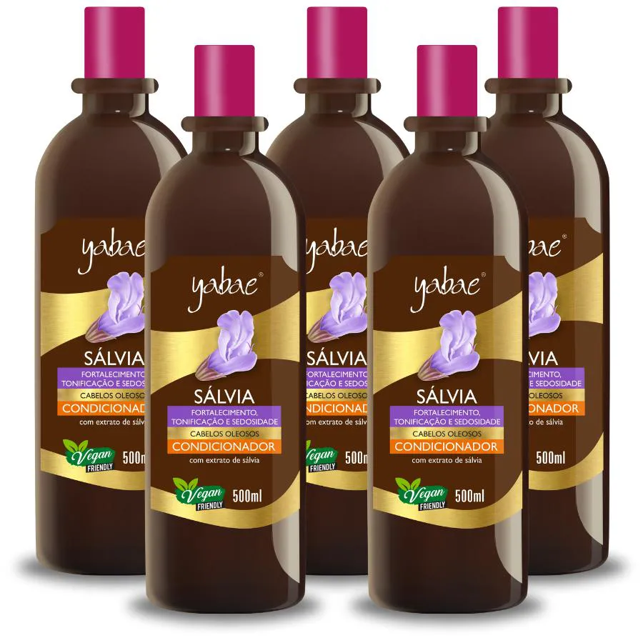 CONDICIONADOR SáLVIA – KIT 5 CONDICIONADOR 500ML - YABAE – VEGANO