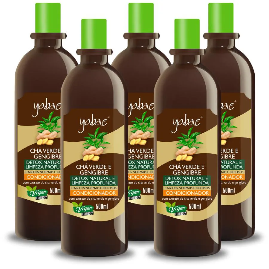 CONDICIONADOR CHá VERDE E GENGIBRE – 5 UNIDADES DE 500ML - YABAE – VEGANO