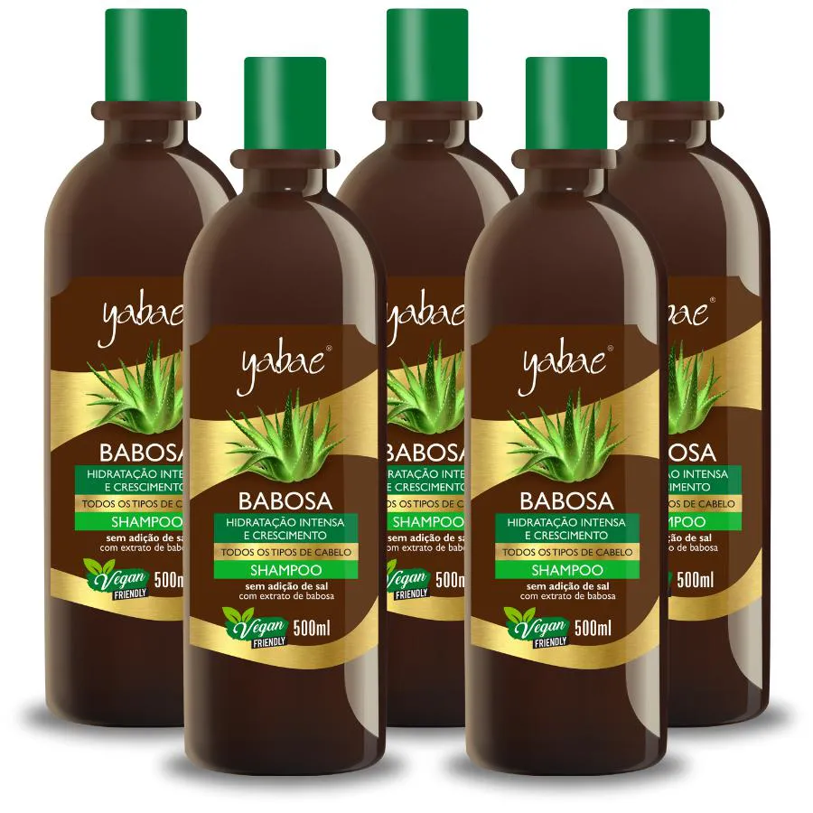 SHAMPOO BABOSA 500ML - 5 UNIDADES - YABAE - VEGANO 2500ML