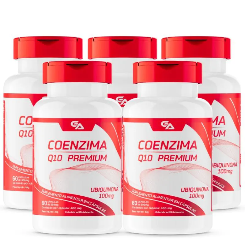 5 POTES COENZIMA Q10 PREMIUM 100MG + VITAMINA E -60 CáPSULAS