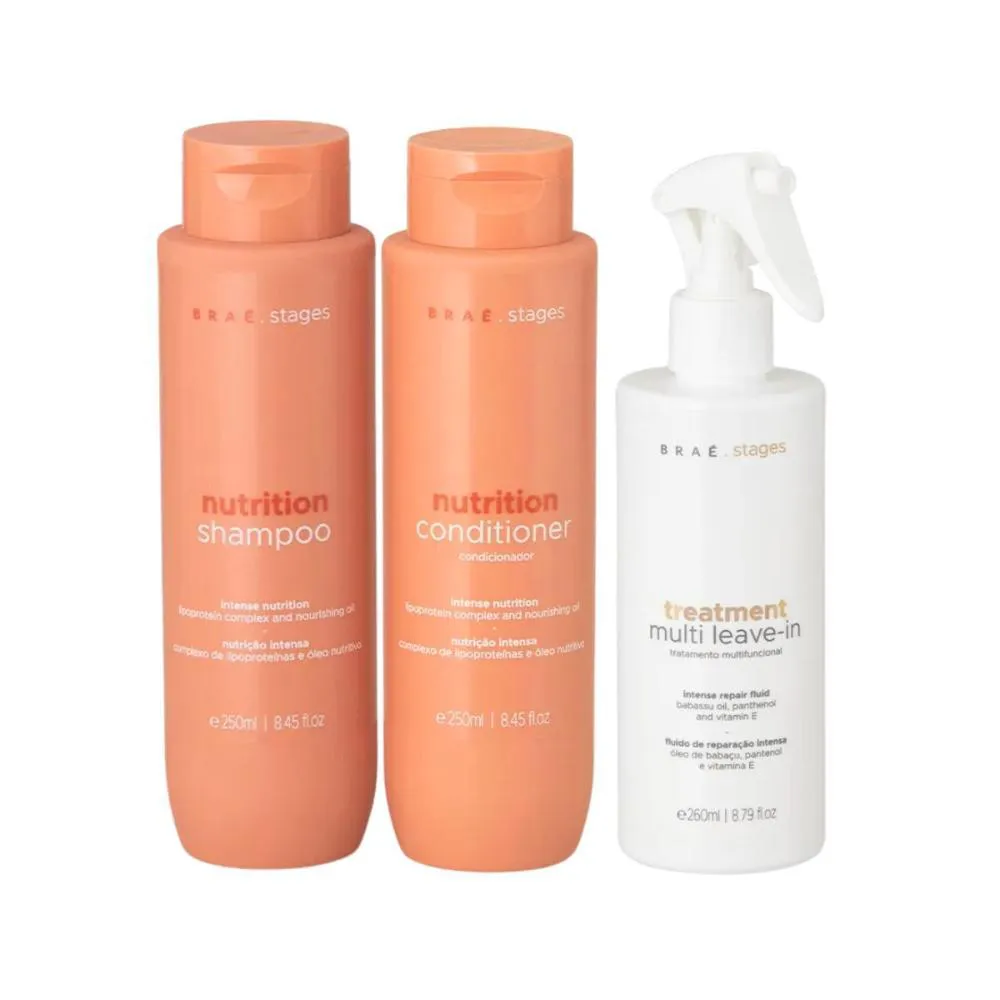 KIT BRAé STAGES NUTRIçãO SHAMPOO 250ML + CONDICIONADOR 250ML + LEAVE IN MULTI CONDICIONANTE 260ML