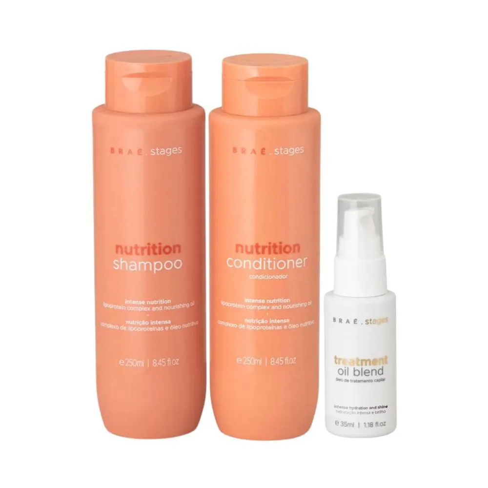 KIT BRAé STAGES NUTRIçãO SHAMPOO 250ML + CONDICIONADOR 250ML + MIX DE OLEOS 35ML