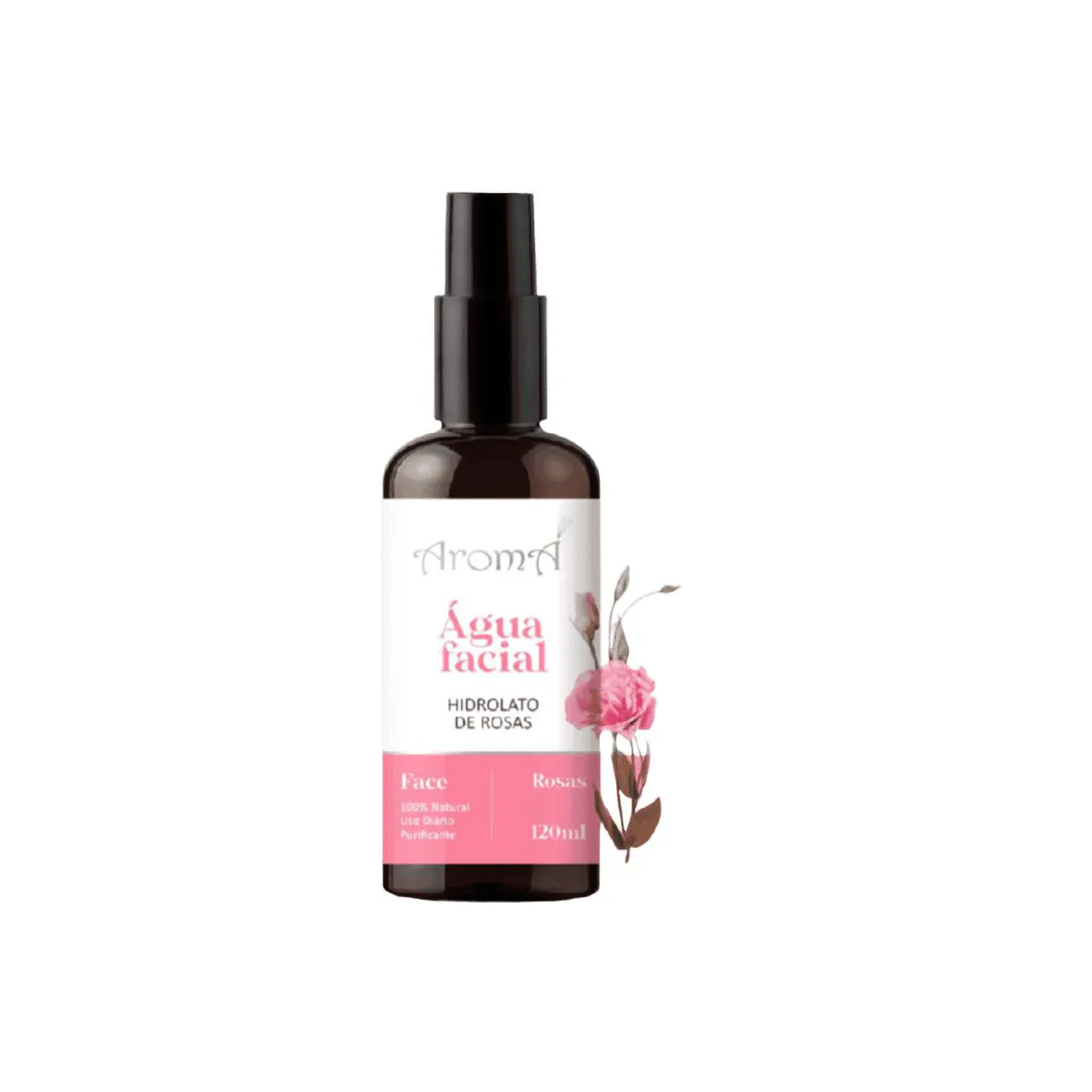 AROMá ÁGUA FLORAL NATURAL E VEGANA HIDROLATO DE ROSAS SPRAY 120 ML