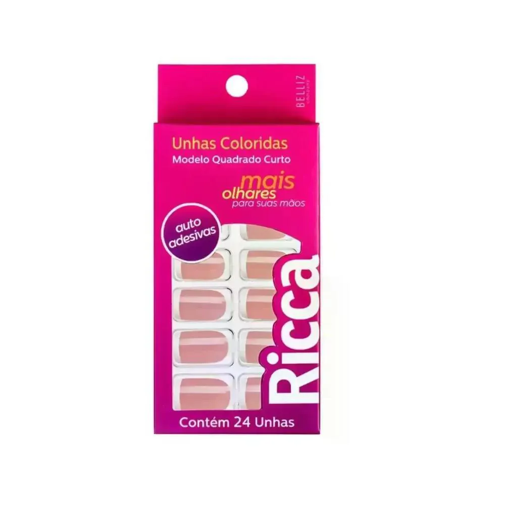 UNHA POSTIçA AUTOADESIVA FRANCESINHA ROSA 1854 RICCA