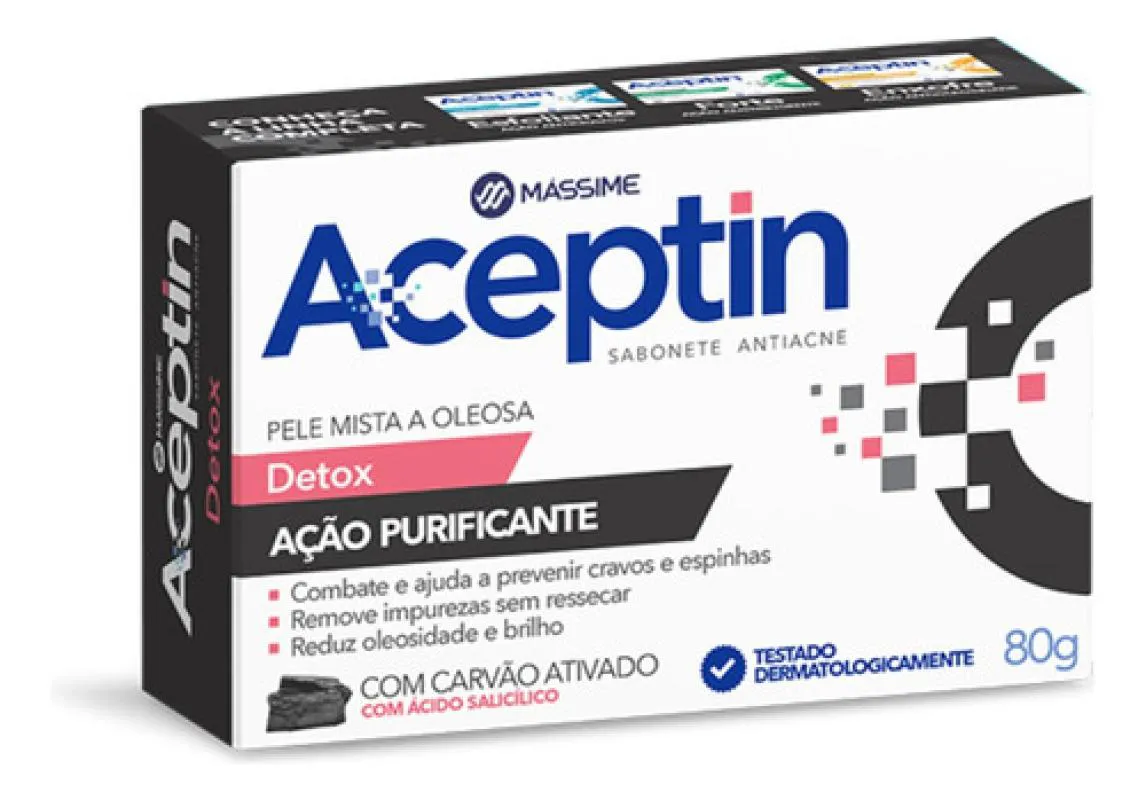 SABONETE ACEPTIN BARRA DETOX ANTIACNE 80G - CARVAO ATIVADO