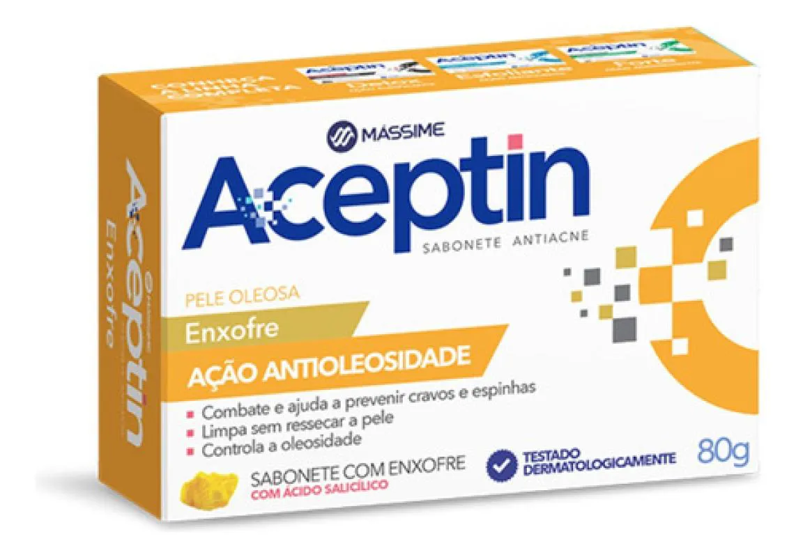 SABONETE ACEPTIN BARRA ENXOFRE 80G - ANTIACNE ANTIOLEOSIDADE
