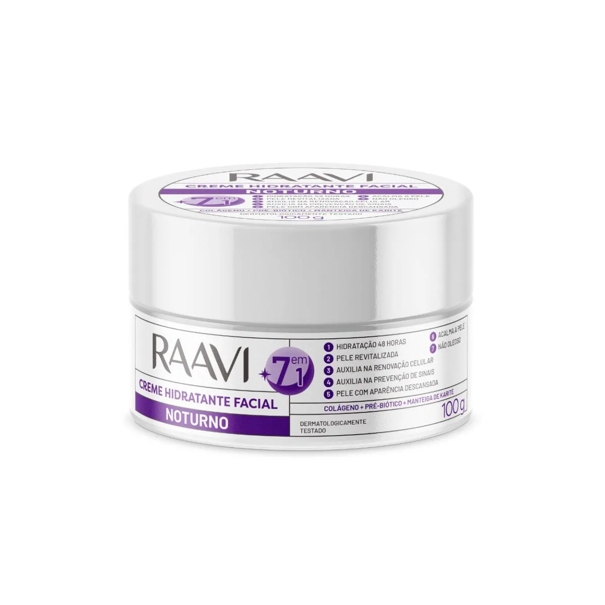 CREME HIDRATANTE FACIAL NOTURNO REVITALIZA ACALMA RAAVI 100G