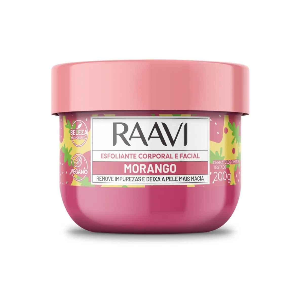 ESFOLIANTE CORPORAL FACIAL MORANGO NUTRE VEGANO RAAVI 200G