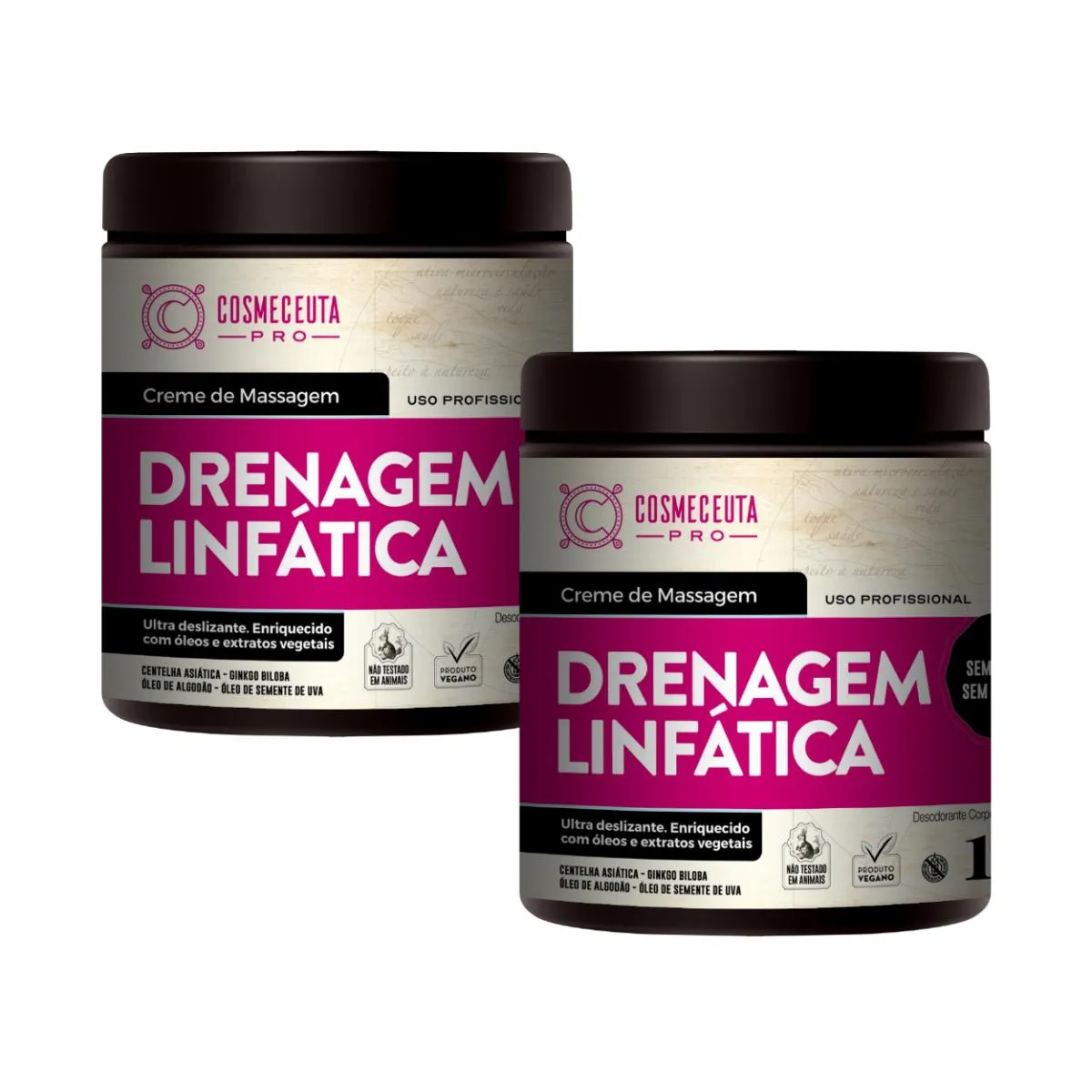 KIT 2 CREMES MASSAGEM DRENAGEM LINFáTICA VEGANO COSMECEUTA