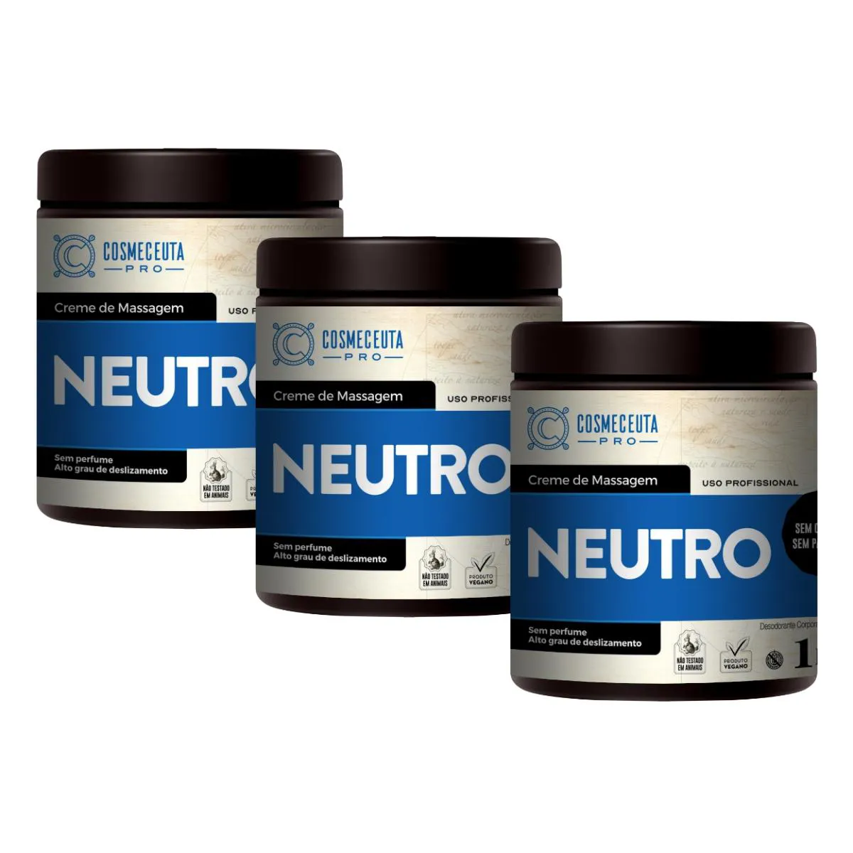 KIT 3 CREMES DE MASSAGEM NEUTRO CORPORAL VEGANO COSMECEUTA