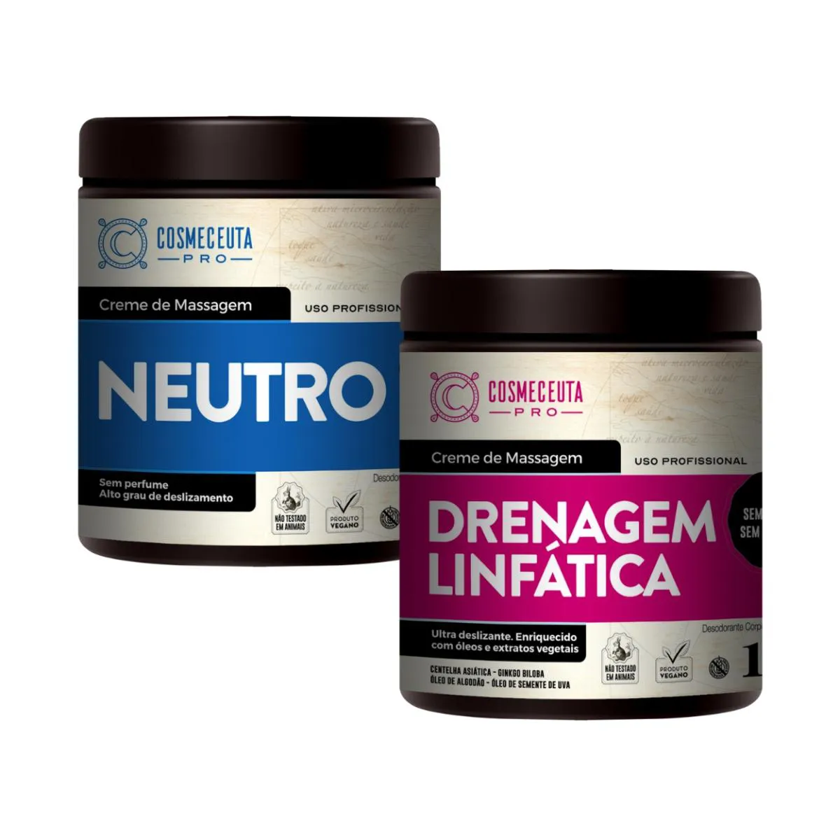 KIT CREME NEUTRO 1KG + DRENAGEM LINFáTICA PRO 1KG COSMECEUTA