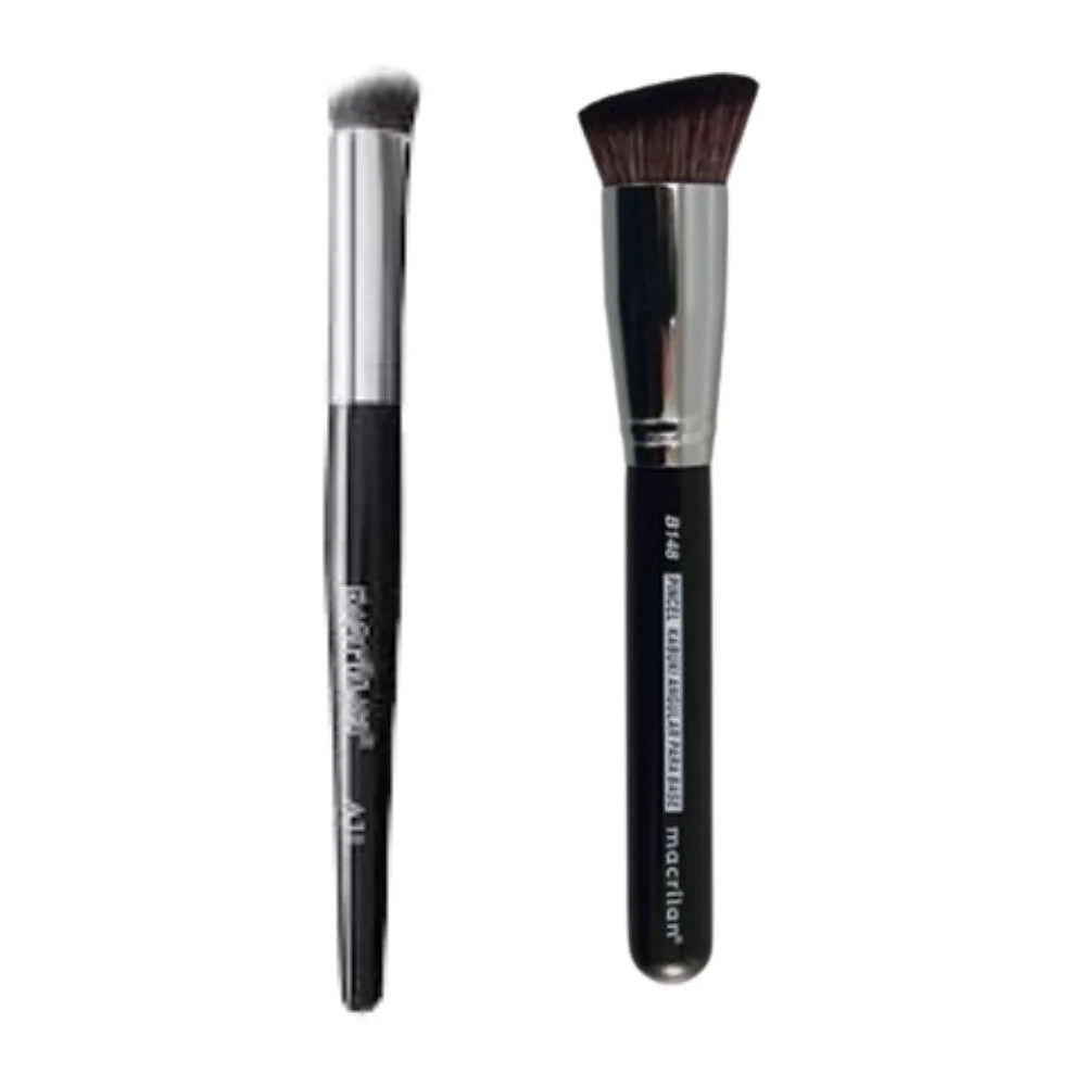 PINCEL KABUKI PARA CORRETIVO LINHA MAX  MACRILAN  A31 +PINCEL B148 KABUKI ANGULAR PARA BASE