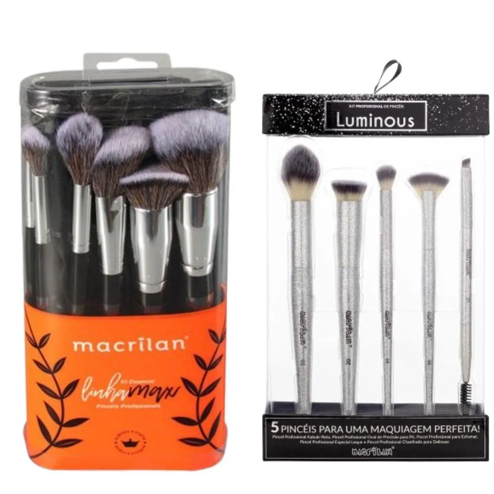KIT MAX COM 10 PINCéIS E NECESSáIRE MACRILAN A100 + KIT ED800 COM 5 PINCéIS PARA MAQUIAGEM LUMINOUS