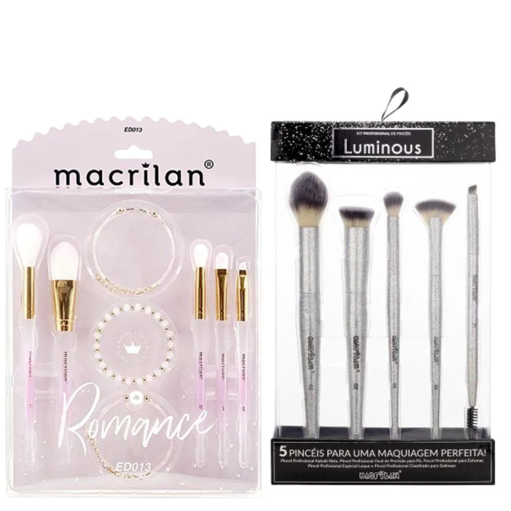 KIT ROMANCE MACRILAN ED013 + KIT ED800 COM 5 PINCéIS PARA MAQUIAGEM LUMINOUS