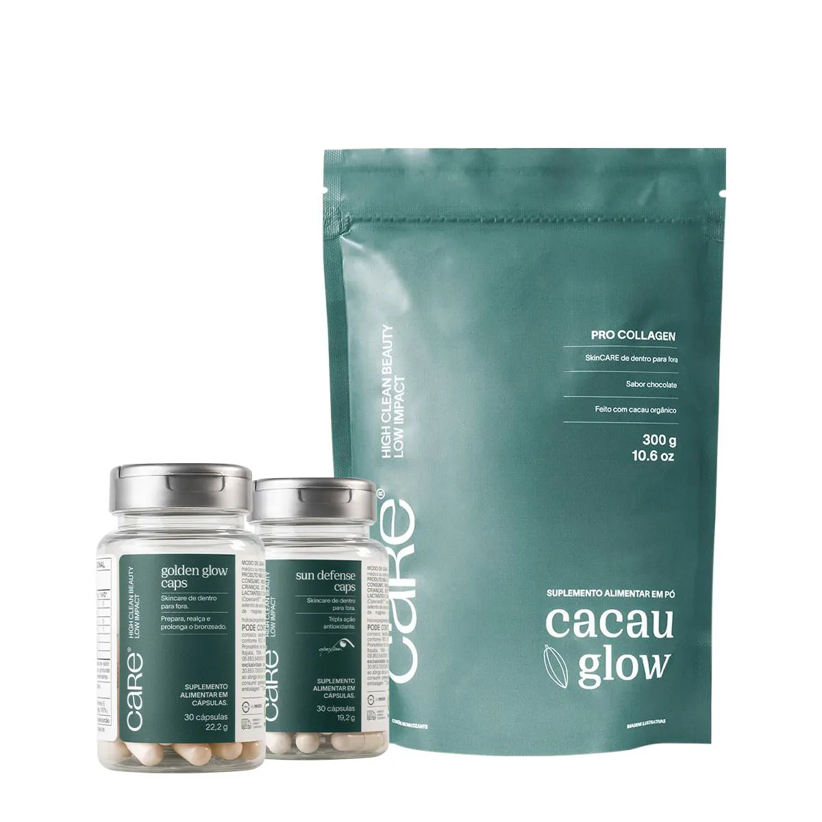 CARE NATURAL BEAUTY GOLDEN GLOW CAPS CACAU GLOW E SUN DEFENSE CAPS (3 PRODUTOS)
