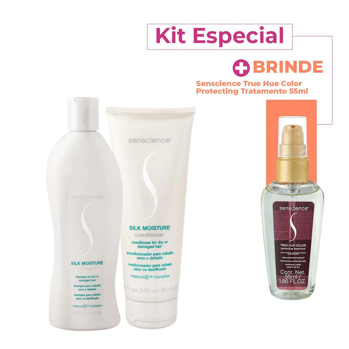 Kit Silk Moisture - Sh 280ml + Cond 240ml + Oleo 55ml (Foto Brinde)