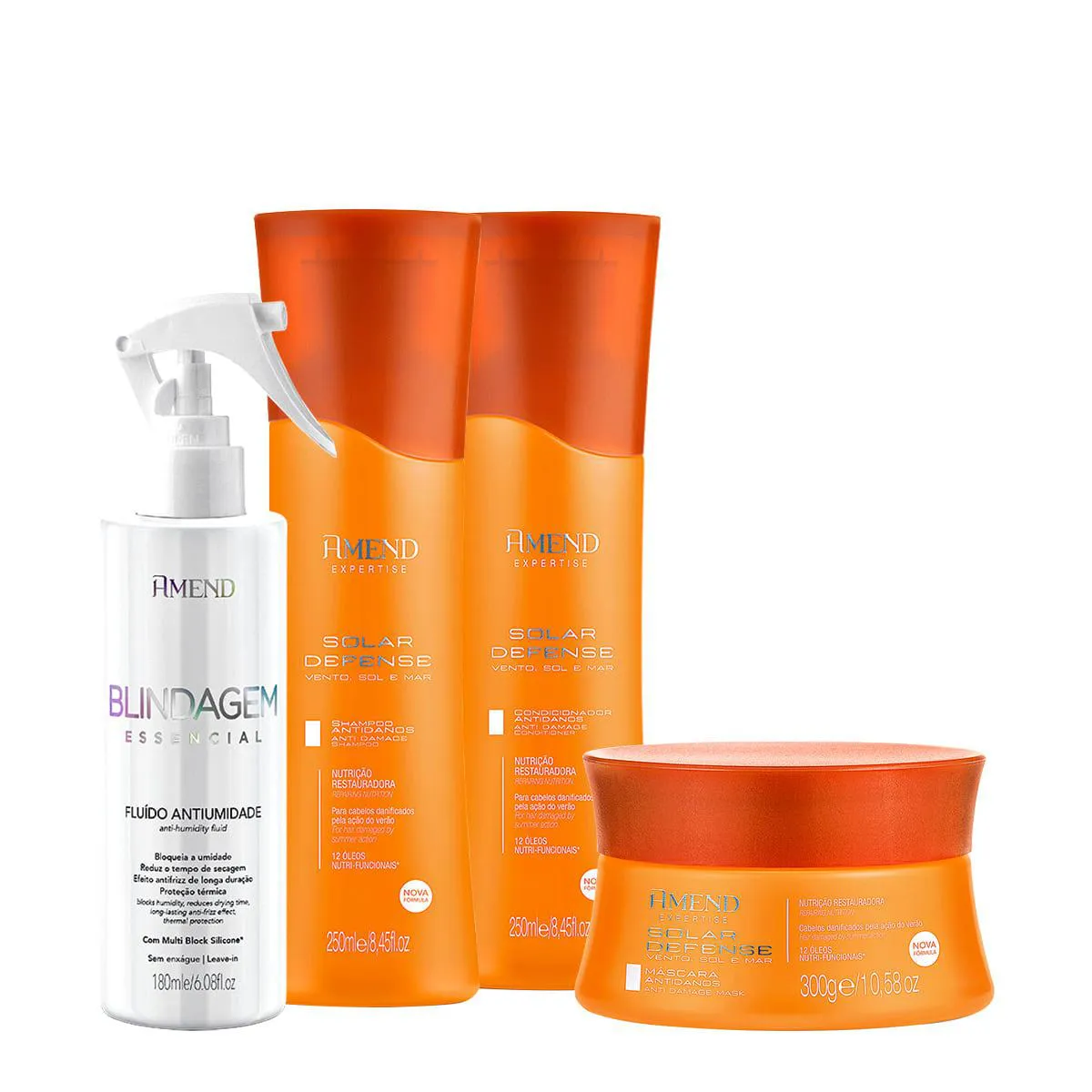 KIT AMEND EXPERTISE SOLAR DEFENSE SHAMPOO CONDICIONADOR MáSCARA E FLUíDO ANTIUMIDADE (4 PRODUTOS)