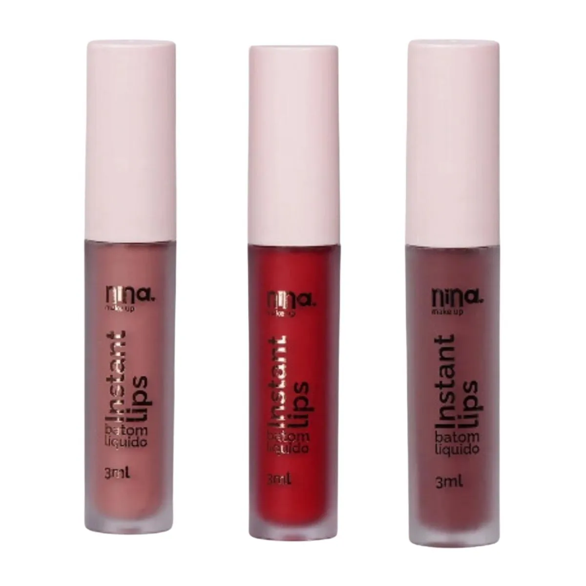 KIT NINA MAKEUP BATOM LíQUIDO 3ML ESSENCIA + MAGIA + RUBI
