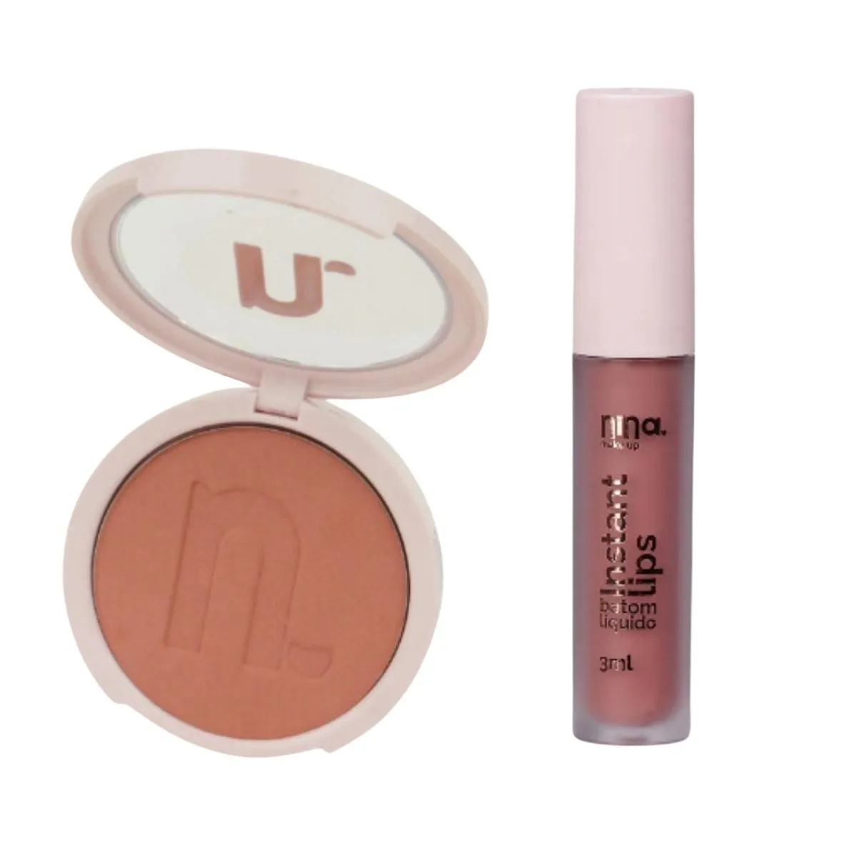 KIT NINA MAKEUP BLUSH INSTANT  TERRACOTA+BATOM LíQUIDO MAGIA
