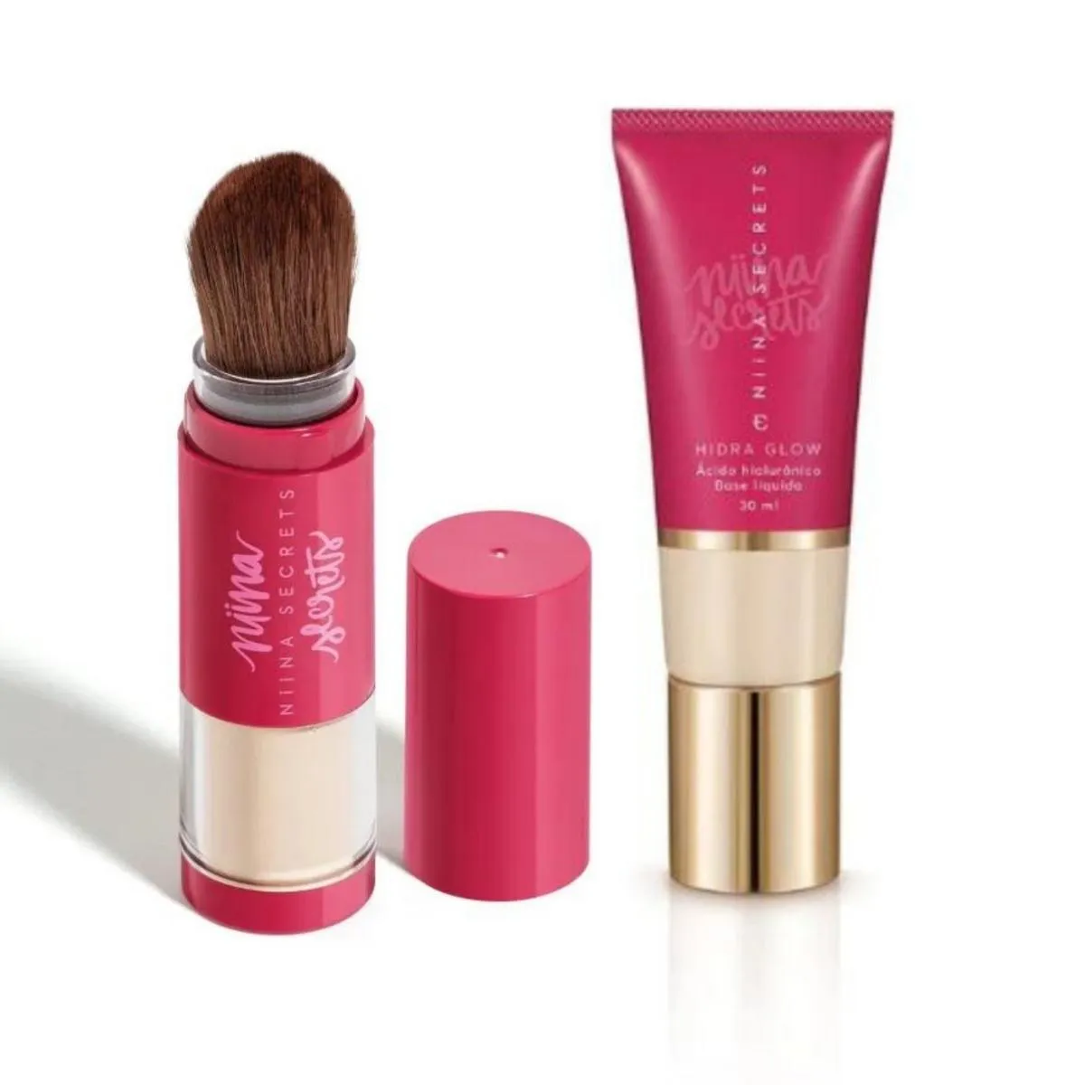 KIT NIINA SECRET Pó TRANSLUCIDO KABUKI 1+ BASE HIDRA GLOW 00