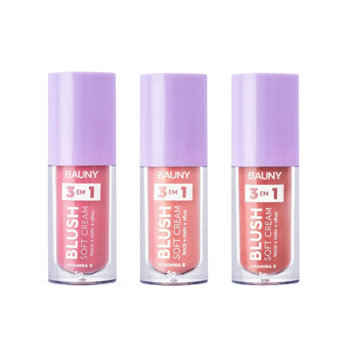 KIT BAUNY BLUSHS LíQUIDO SOFT CREAM 3 EM 1 DREAMY+MAGIC+SUNNY