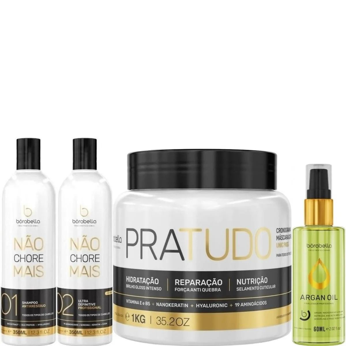 BORABELLA KIT NãO CHORE 350ML + PRATUDO 1KG + ARGAN 60ML