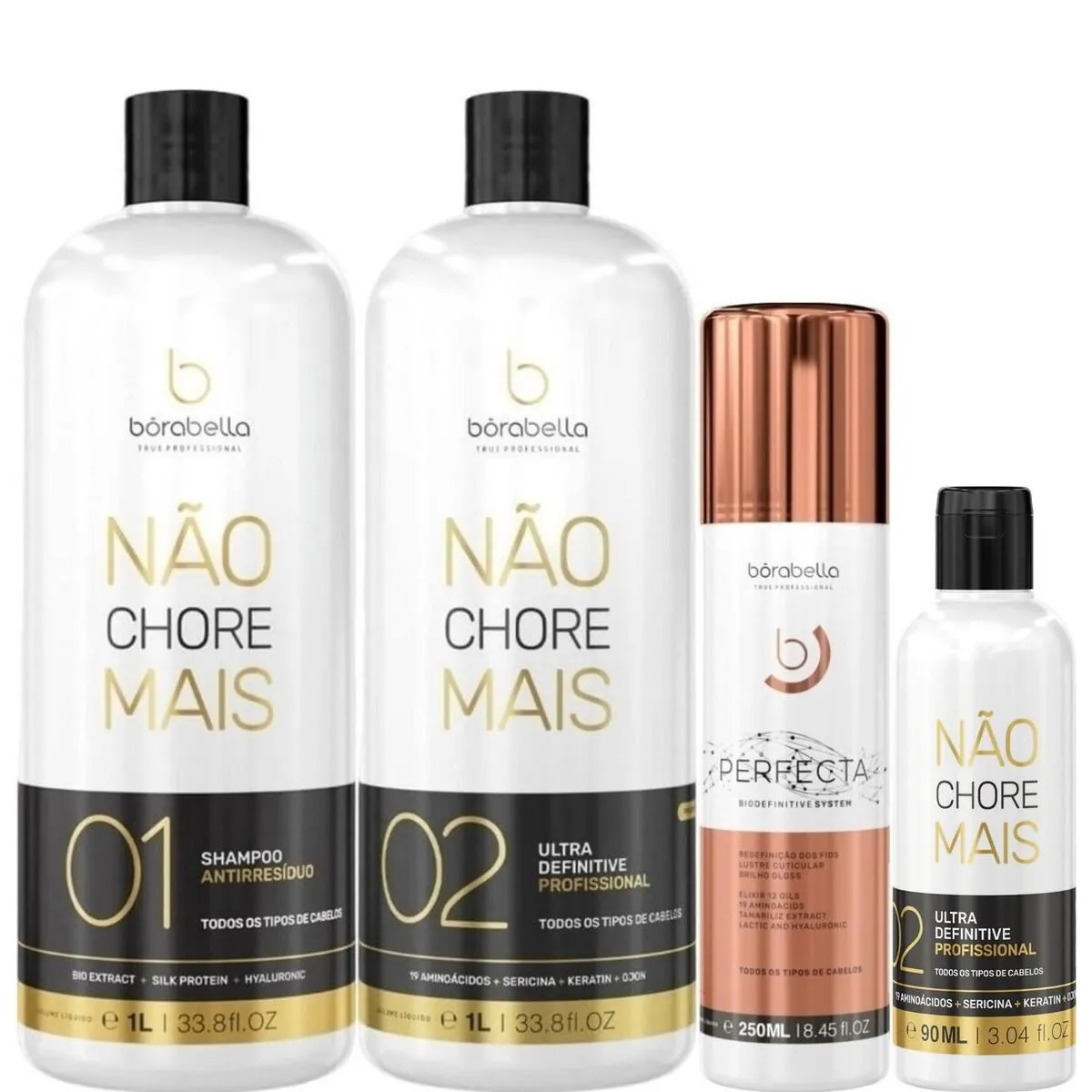 BORABELLA KIT NãO CHORE 1L + PASSO 2 - 90ML + PERFECTA 250ML
