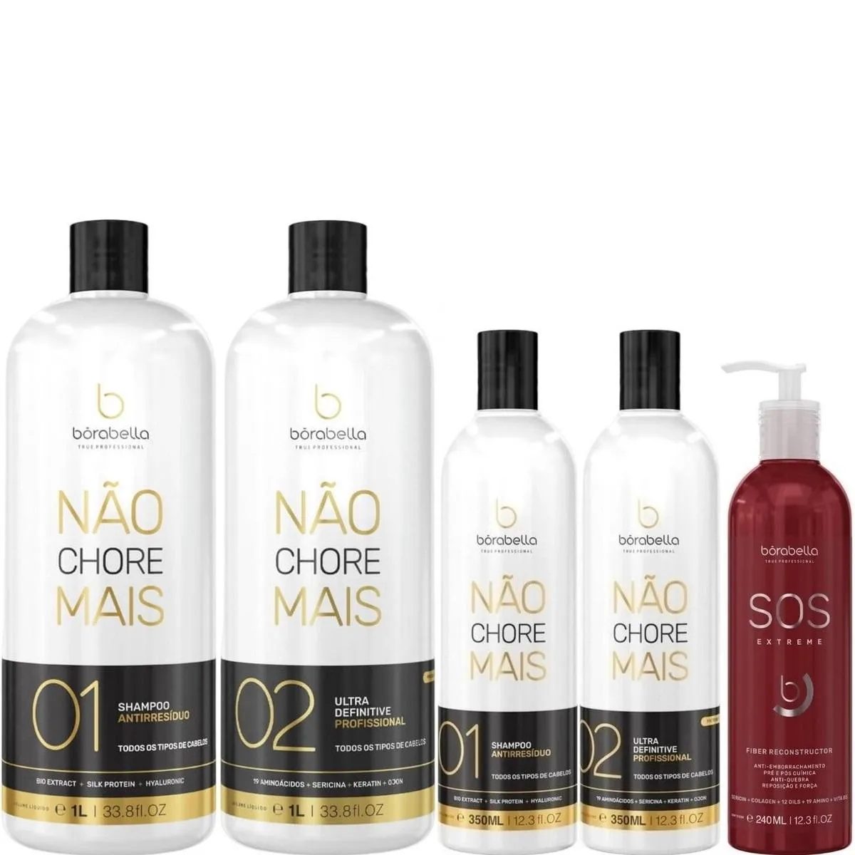 BORABELLA NãO CHORE 2X1L + KIT 2X350ML + SOS RECONSTRUTOR