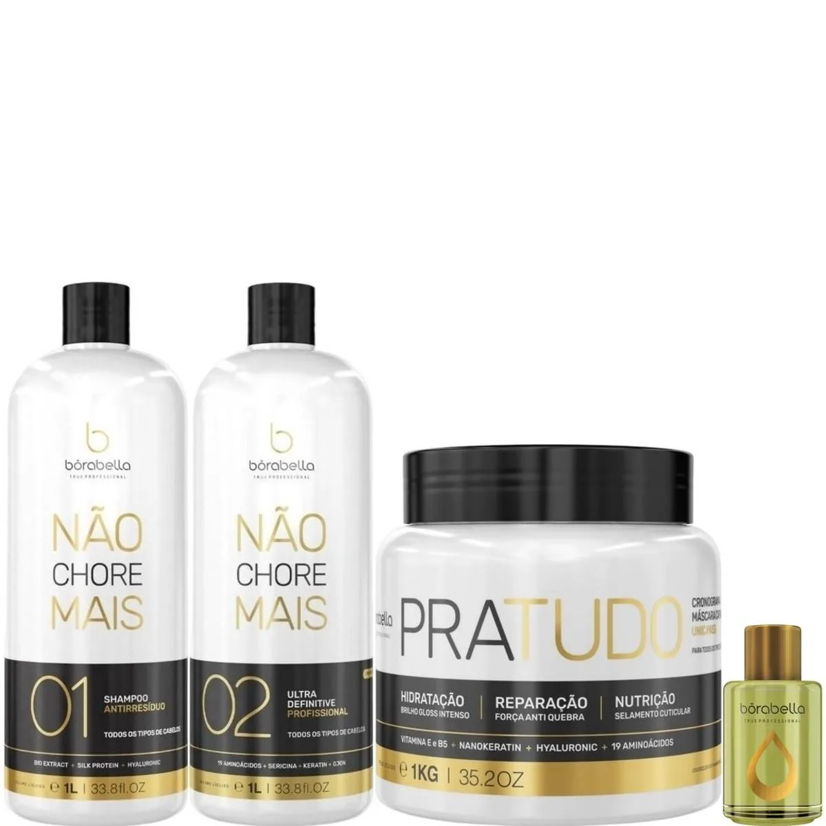 BORABELLA KIT NãO CHORE 2X1L + PRATUDO 1KG + ARGAN 7ML