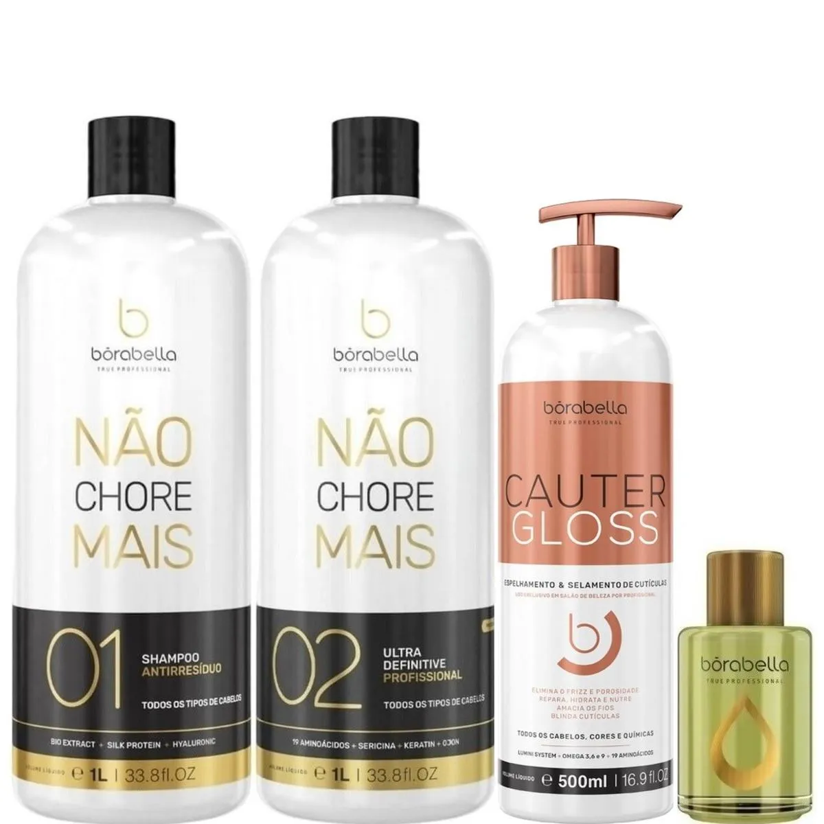 BORABELLA KIT NãO CHORE 1L + CAUTER 500ML + ARGAN 7ML