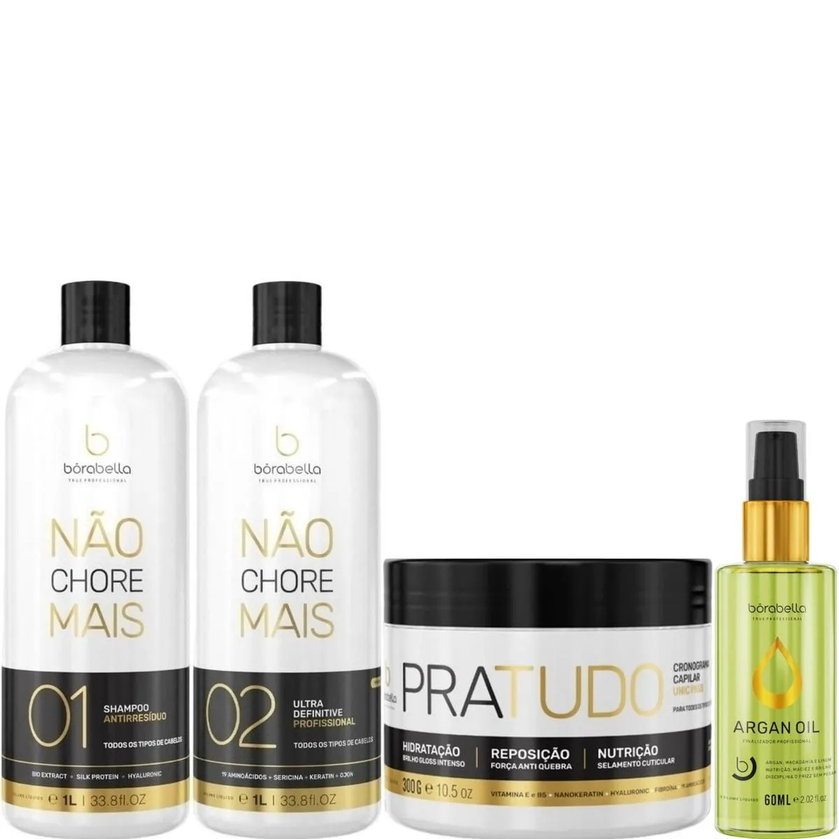 BORABELLA KIT NãO CHORE 1L + PRATUDO 300G + ARGAN 60ML