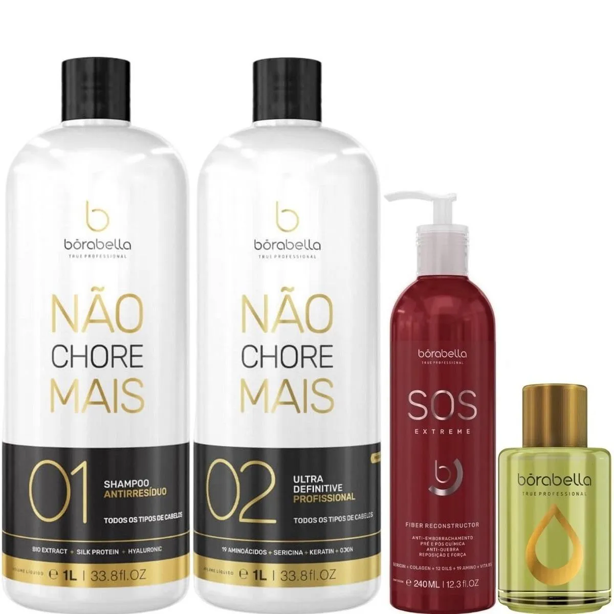 BORABELLA KIT NãO CHORE 2X1L + SOS + ÓLEO ARGAN 7ML