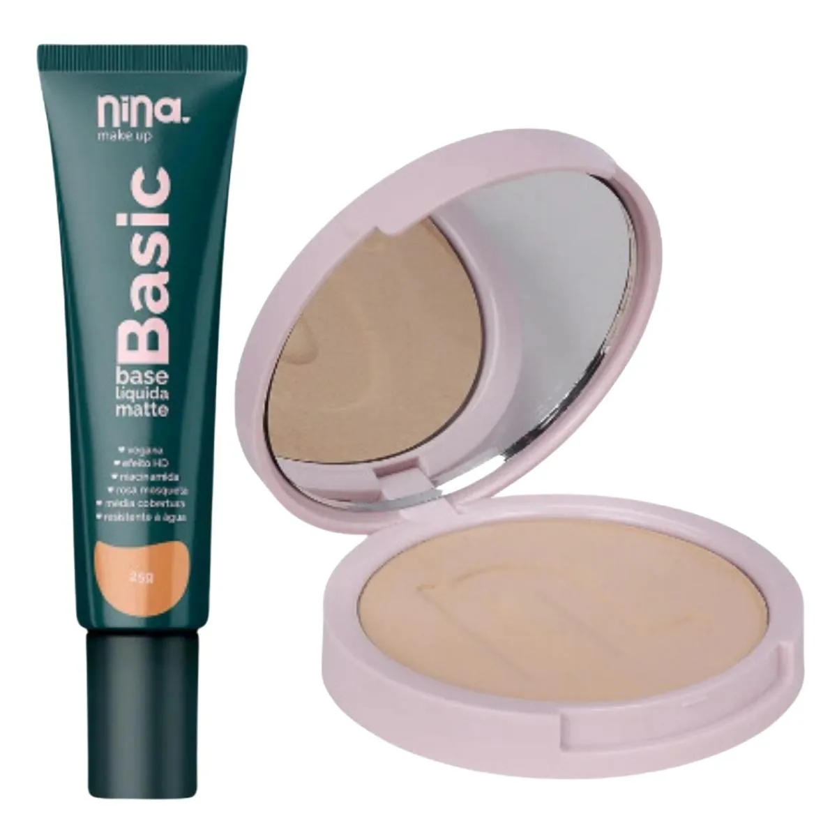 KIT NINA MAKEUP BASE LíQUIDA BASIC+Pó COMPACTO INSTANT COR 3