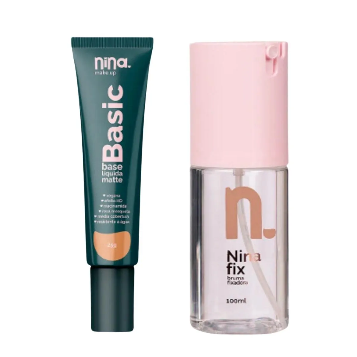 KIT NINA MAKEUP BASE LíQUIDA BASIC COR2+BRUMA FIXADORA FIX