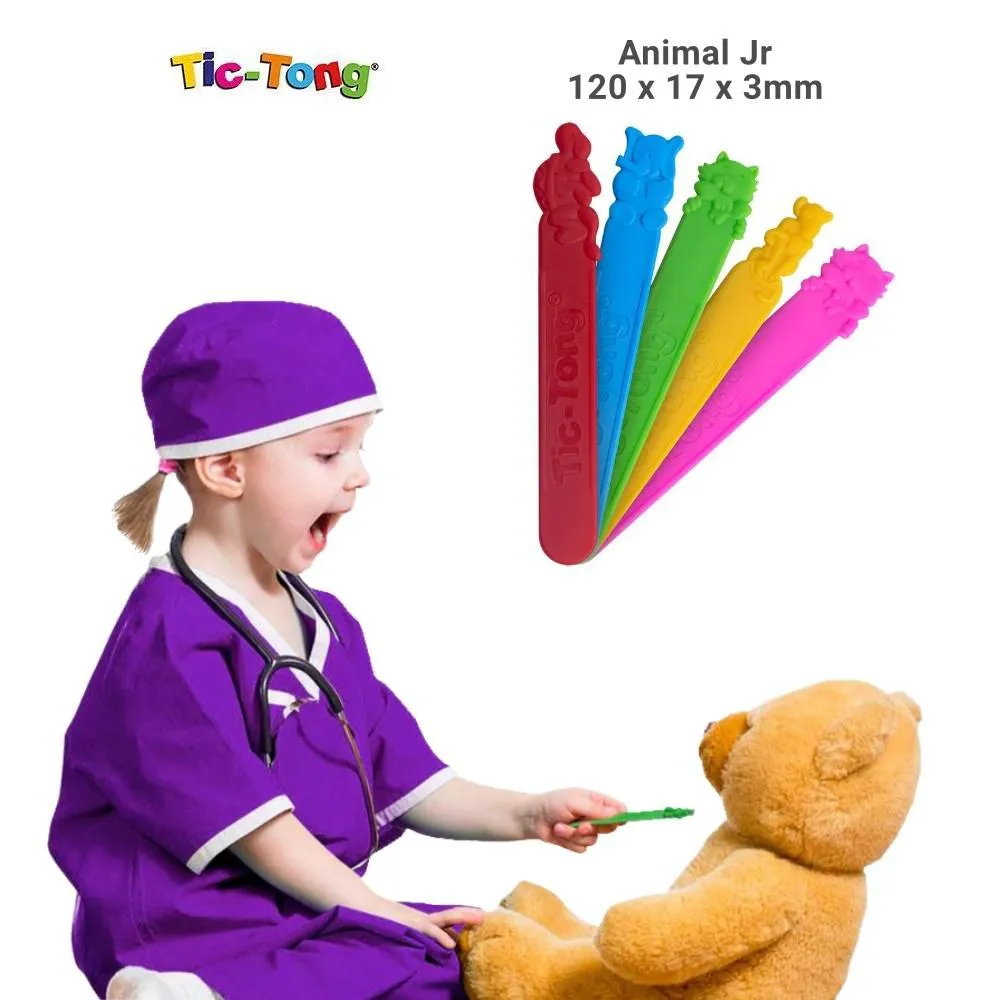 ABAIXADOR DE LINGUA PLASTICO COM SABOR ANIMAL JR TIC-TONG PCT 40UN